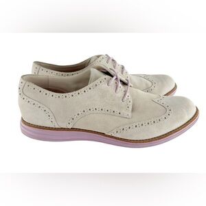 Cole Haan Women Lunargrand Wingtip Oxford Gray Suede Purple Size 8.5B Tie Shoes